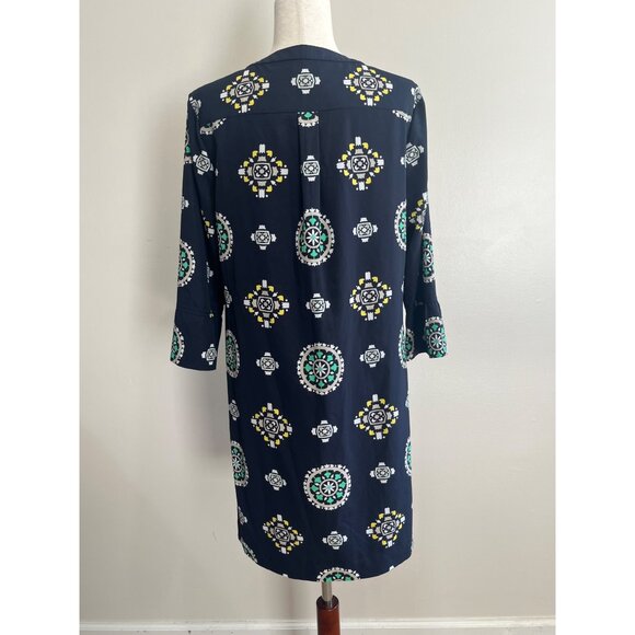 Crown and Ivy Shift Dress Womens 14 Navy Print Ruffle Sleeve Lined - Picture 2 of 8